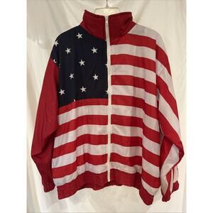VTG Active Horizon USA American Flag Windbreaker Jacket Men's Large Pockets NEW